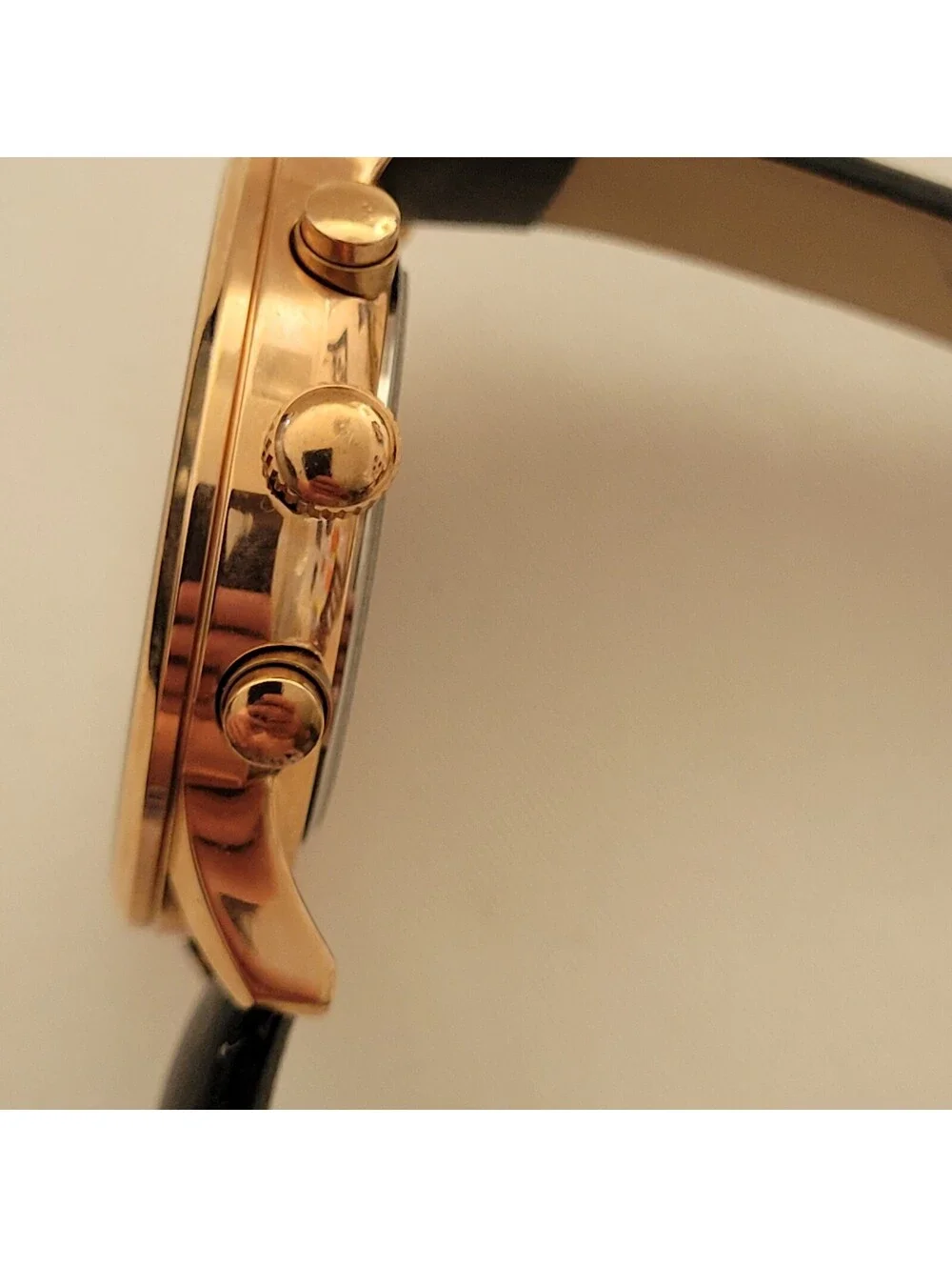 MEGIR M2011 Quartz Watch Rose Gold Black Leather Partial Chronograph